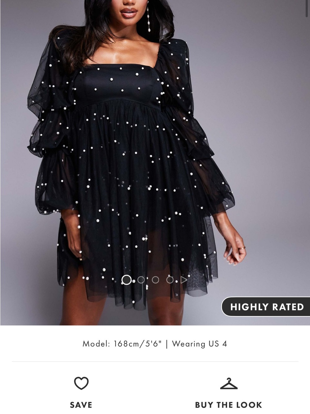 ASOS Luxe Curve Black Pearl-Embellished Puff-Sleeve Mini Dress